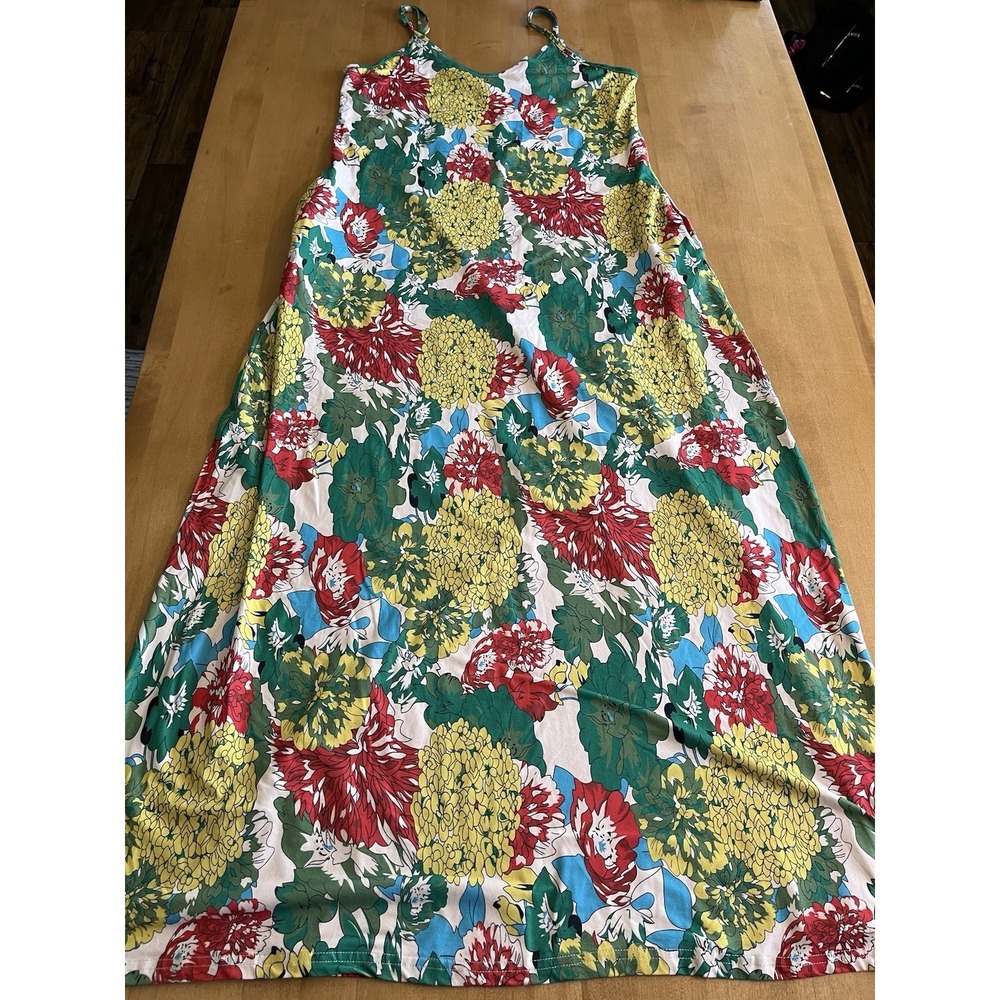 RETRO Ours Maxi Dress Women's Sz M Floral Soft Stretch Vacation Wear Hawaiian‎